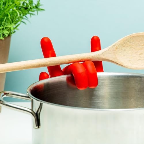 Netrox - Repose Cuillère Silicone - Gadgets Cuisine - Fixation facile sur le pot - Résistant à la chaleur, sans BPA - Accessoires, repose-cuillère, gadget pratique, ustensiles cadeau creuset cuillere