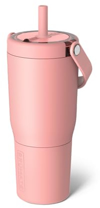 BrüMate Resa 25oz 100% Leakproof Travel Tumbler with Handle & Straw | Flexible SoftSip Straw | Silicone Sleeve for Durability | Stainless Steel | Cup Holder & Travel Friendly Water Bottle | (Guava)