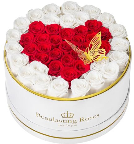 Konservierte Blumen 47 Stück Forever Echte Rosen in Wildlederbox Geschenk für Sie Frau Freundin Mama Geburtstag (Rot)
