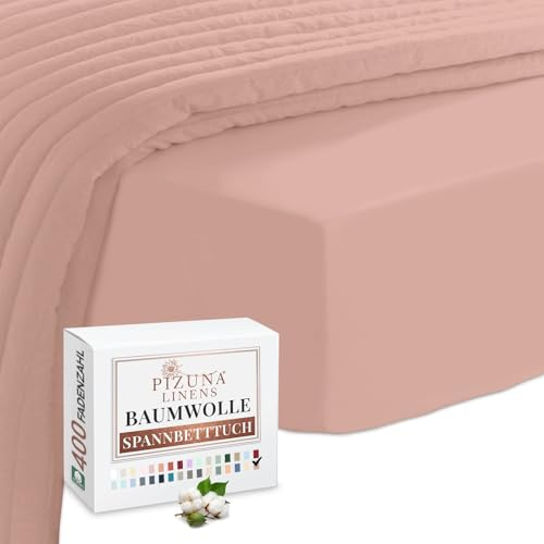 Pizuna 400 Baumwoll-Spannbetttuch 80x200-90x200cm Misty Rose, 100% langes Baumwoll-Spannbetttuch, weiches Mako-Satin-Gewebe für bis zu 40 cm Matratzenhöhe (100% Baumwollbettlaken) Mako Satin