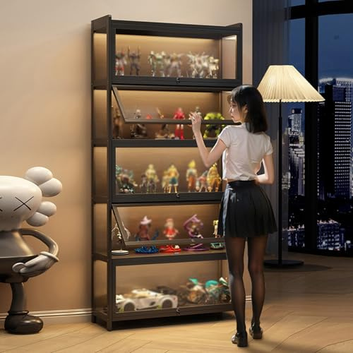 EFGETD Acryl-Vitrine für Sammlerstücke für Wohnzimmer, Schlafzimmer, staubdicht, antike Vitrine mit Schloss, hochauflösende transparente Vitrine(Schwarz,3 Floor 80cm)