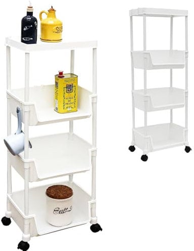 MAKLIK Set di 2 Carrellini con Ruote Portaoggetti - 35x24x100 Scaffale 3 Ripiani - Carrello Cucina con Ruote Carrellino Salvaspazio Organizzatori Bagno Organizer Detersivi Lavanderia Carrello Stretto
