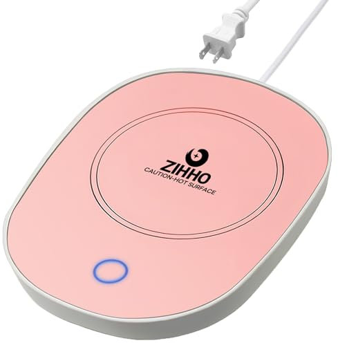 ZIHHO 131℉/55℃ Mug Warmer Coffee Cup Warmer for Desk Black Pink Cup Warmer Home Office (Pink)