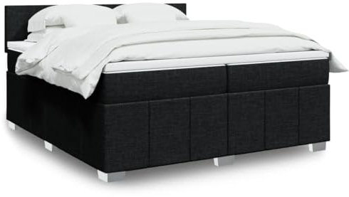 Tidyard Boxspringbett Bettgestell Jugendbett Lattenrost Hotelbett Bett Einzelbett/Doppelbett Polsterbett Schlafzimmerbett, mit Matratze Schwarz 200x200 cm Stoff10d
