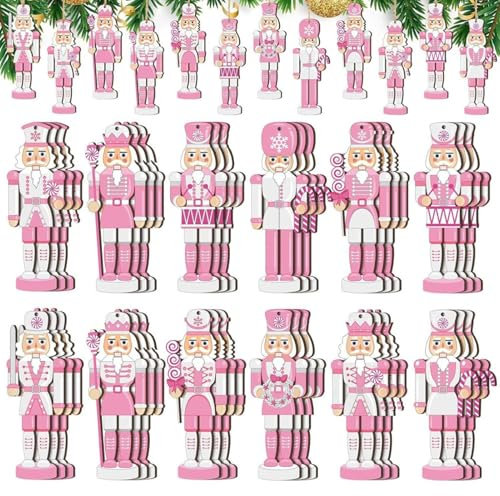 Nussknacker Soldat Ornament, Nussknacker Weihnachtsornament Holz Nussknacker Ornament Rosa Deko Ornament für Weihnachten 36X | Weihnachtsornamente aus Holz, dekorative Ornamente für Dekorationen