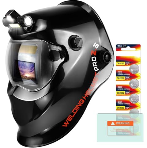 TRQWH Casco da saldatura con luce True Color Auto Darkening Saldatura Caschi per uomo Cappa da saldatura ad energia solare con 2 sensori ad arco Wide Shade 4/9-13 per TIG MIG ARC Cool Welder Mask