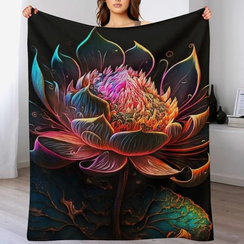 AAPZY Decke Lotus Decke Tagesdecke - Weiche Flannel Decke Mit Muster Sofadecke - Baumwolldecke Wohndecke Sofaüberwurf Bettüberwurf (130×180cm)