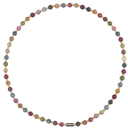 Power Ionics Perlen Bunt Choker Kette Damen - Boho Kette Mit Magnetverschluss, Handmade Kette Aus Natürlichem Tourmaline - Exquisite Halskette Für Jeden Anlass, passend für 50cm Größe, elastisch
