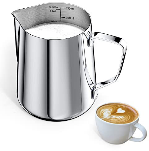 Brocca schiumalatte da 350 ml, in acciaio inox 304, brocca per latte, espresso, accessorio per caffè, adatta per latte, cappuccino, espresso, latte, ecc. (argento)