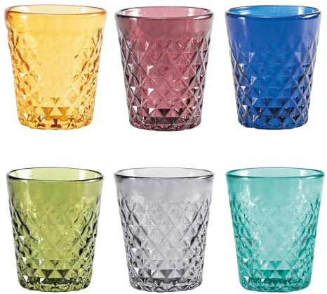 Zafferano New Balloton Tumbler, Mundgeblasene Trinkgläser aus durchgefärbtem Glas, venezianische Glaskunst, Spülmaschinengeeignet, 6er-Set, Farblich sortiert