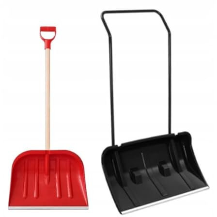 MiG-met - 2er Set Schneeschieber mit Rädern und Schneeschaufel Kunststoff mit Stiel - Schneeräumer, Schneeschieber - Groß, aus robustem Plastik, mit Aluminiumkante - 80x140cm, Schwarz/Rot
