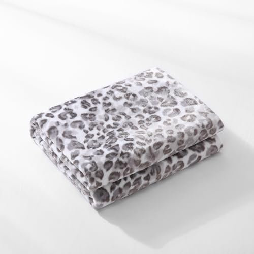 DREAMLANDING Fleece-Überwurf für Sofa, Bett, Stuhl, weich, bunt, übergroß, dekorativ, ultraplüschig, 130 x 150 cm, Schneeleopard