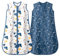 MIKAFEN Lot de 2 Gigoteuses d'été pour bébé 0,5 Tog, 100% Coton, Gigoteuse d'été pour Enfants pour garçons et Filles, Dinosaure et Bleu foncé, 24-36 Mois