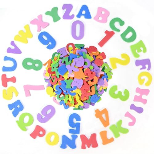 Alethron Moosgummi Buchstaben Aufkleber, 390 Stück Moosgummi Selbstklebend Buchstaben Zahlen Aufkleber, A-Z & 0-9 Filzbuchstaben Selbstklebend Klebebuchstaben Zahlen Sticker für Kartendekoration Schul