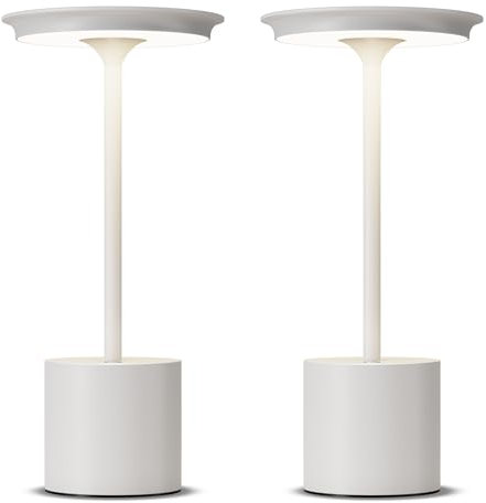 HYMZP Lampada da Tavolo Senza Fili,6000mAh Ricaricabile LED Lampada da Tavolo,3 Modalità di Colore, IP54, per Interni/Esterni, Ristorante (2x Bianco)