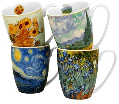 DUO ART GALLERY 4er-Set klassische Becher 360 ml inspired by VAN GOGH aus New Bone China Porzellan