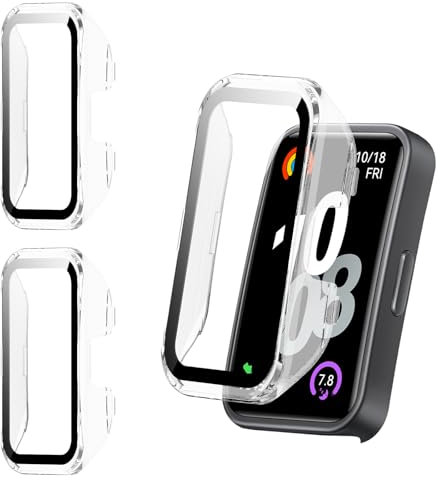 Haofun 2 Piezas Fundas Compatible con Huawei Band 10/9/ 8, para Protector Pantalla Cristal Templado HD Protección Completa PC Dura Estuche Case - Transparente