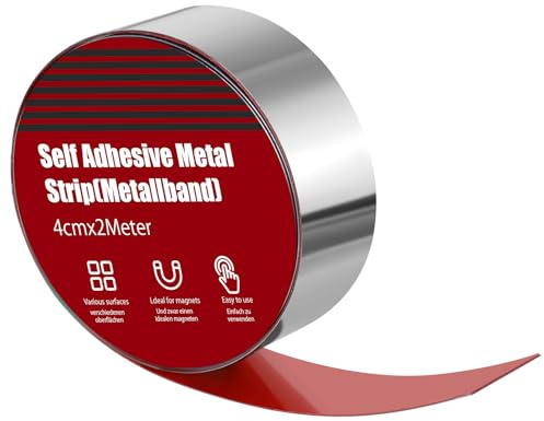 Metall-Klebeband, dünne Metallstreifen, 4 cm x 18 m, Eisenband für Magnete, Metall-Stahlstreifen, Rolle für Figuren, Regal, Heimdekoration (Silber)