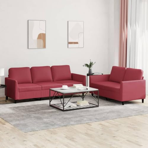 Gecheer 2-TLG.Sofagarnitur Sessel Couch mit Kissen Sofa,Fernsehsessel, Couch Garnitur Sofa Set,Relaxsofa,Loungesofa, Wohnzimmersofa Couchgarnitur Designsofa Sitzmöbel Polstermöbel Weinrot Kunstleder