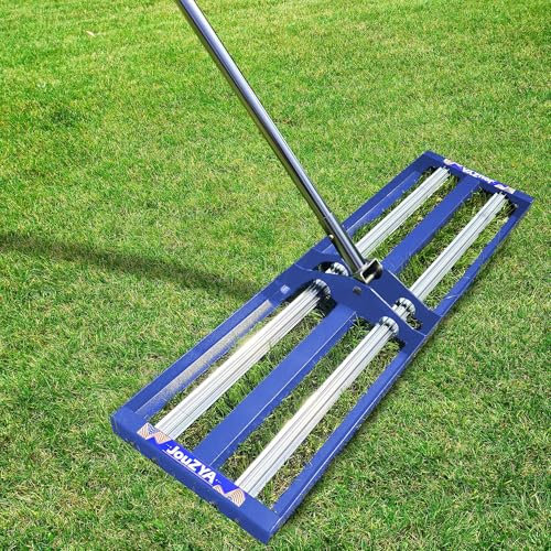 Lawn Leveling Rake with Aluminum Roller & Stainless Steel 40x10 Levelawn Tool, Heavy-Duty Leveler with 80 Extended Handle for Garden, Golf Course & Farm Use (Blue)