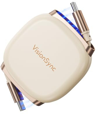 VisionSync 240W Retraierbares USB C Kabel (1m), Mini Einziehbares USB C Schnellladekabel mit Mag Snap-Aufbewahrung,5-stufige voreingestellte Längen für iPhone 16/15 Pro Max,Samsung S25/24, Beige