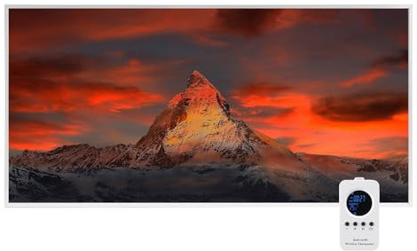 Behaglich Infrarotheizung Bild 800W - Schnellwärmend in 1-3 Min. - Energieeffizient mit Überhitzungsschutz - Fernbedienungsbetrieb - Flüsterleise - TÜV & 10 Jahre Garantie - Abendrot