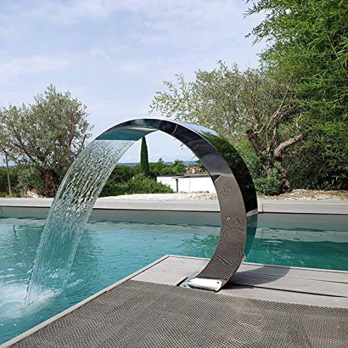 WDSOPK Fontana per Piscina/Fontana Rettangolare in Acciaio Inox per Piscina da Giardino, Colore Argento, per Piscine Interrate, Cascate da Esterno, 400-200 Mm