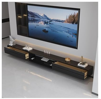 GEK208130 Accueil Meuble TV Flottant Étagères TV murales avec Porte Console multimédia TV Meuble TV Flottant Cabinet(Noir,180x24x20cm)