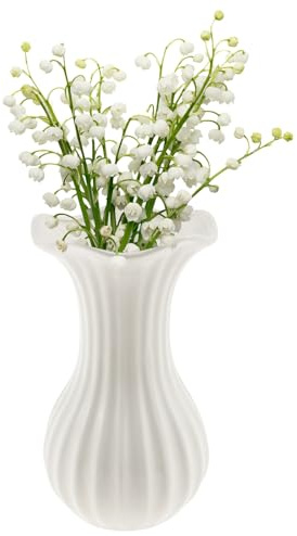 Keramik Vase mit Rillen 21 cm Hoch Matt Boho Vase Weiß mit Stabil Base Moderne Home Decor für Pampasgras Blumen Trockenpflanzen Künstliche Stiele (Stil 3)