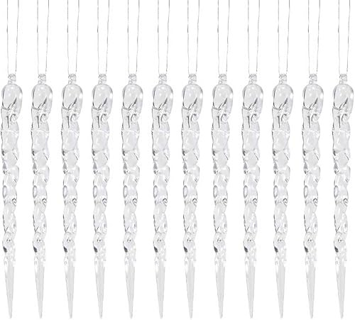 BILIJIN Clear Glass Icicle Christmas Tree Ornaments Twisted Clear Icicle Drop Ornaments Xmas Icicles Pendant Hanging Decorations for Christmas Wedding Holiday 24 Pieces