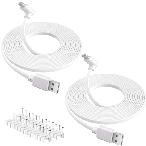 Lot de 2 câbles d'alimentation pour appareil photo, compatibles avec Wyze Cam Pan V3, Arlo Essential, Blink Outdoor (3e génération), câble de charge micro USB en forme de L à 90 degrés avec 25 clous