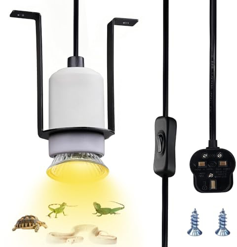 BIZOI Reptile Ceramic Heat Lamp Holder, E27 300W Heat Lamp Holder with Dimmer Switch, 360° Adjustable Reptile Heater Socket with Anti-hot Bracket for Pets, Chick, Turtle, Snake, Lizard, Bearded Dragon