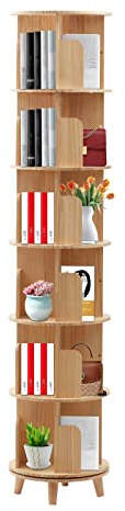 MIUKYUI Rotierendes Bücherregal 360 Grad Aus Neuseeland Kiefernholz - 50 kg Tragkraft Pro Ebene 6 Höhenverstellbare Ebenen - Platzsparendes Drehregal für Bücher Spielzeug und Organisation