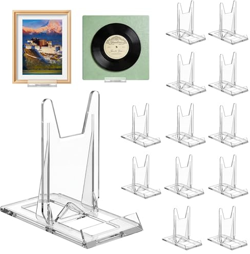 Acsatont Acryl Ständer für Bücher und Medien Transparenter Tellerhalter Verstellbarer Aufsteller für Comic Magazine Alben CDs und Postkarten Idealer Bilderständer (12Pcs)