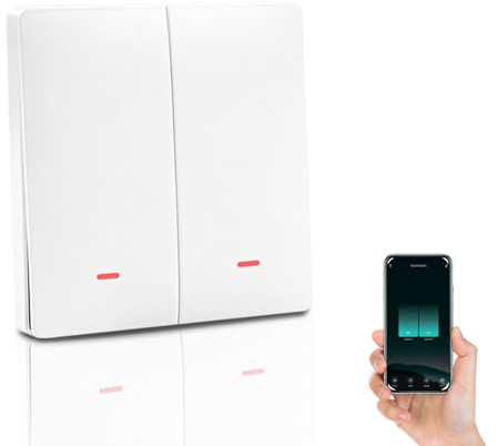 Interruptor de Luz Intelligente WiFi, 2-Gang 1-Vía, Smart Interruptor Pared Doble Empotrado Compatibile con controllo vocale Alexa/Google Home, Controllo Remoto por App Smart Life/Tuya (sin neutro)