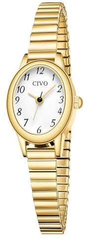 CIVO Kleines Armbanduhr Damen Armreif: Gold Edelstahl Dehnband Quartz Analog Wasserdicht Damenuhr - Stilvoll Geschenke für Frauen Geburtstag Jubiläum Hochzeit