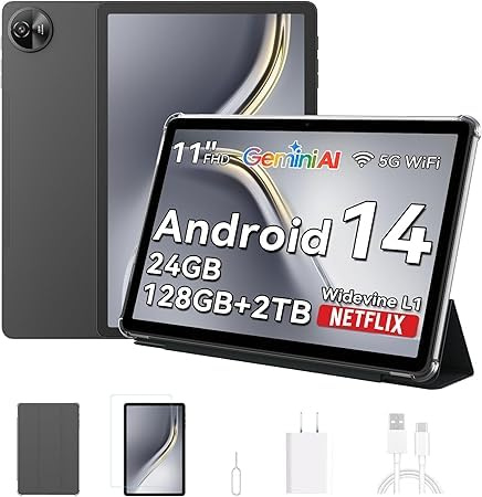 OSCAL Android Tablets 11 Inch, 24GB RAM+128GB /2TB ROM, 4G LTE+5G Wifi Tablet with Sim Card Slot, 120Hz HD, Android Tablet,Octa-Core, 7700mAh, 13MP+8MP, Widevine L1, Netflix,PC Mode 2.0, GPS, Grey