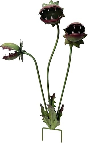 Skurrile Metall Fleischfressende Pflanze Gartenstecker, 63,5 cm Fleischfressende Pflanzen Metall Blumen Stäbe für Gärten, Fleischfressende Pflanzen Gartenstecker Dekorative, skurrile Venusfliegenfalle
