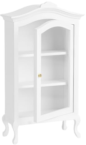FINGERINSPIRE 85x38x160mm Puppenhaus Vitrine Naturholz Miniatur Bücherregal Organisator Weiß 1:12 Maßstab Präsentationsständer Mikro Landschaft Puppenhaus Zubehör für Bastelminiatur Möbel Sammlung