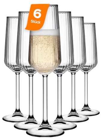 NORDIC SCHILLER Focus Champagnergläser 195 ml 6 Teilig – Stilvolle Sektflöten mit Geriffeltem Design aus Klarglas – Elegante Flötenform Gläser für Prosecco, Champagner, Hochzeiten, Feiern & Dinner