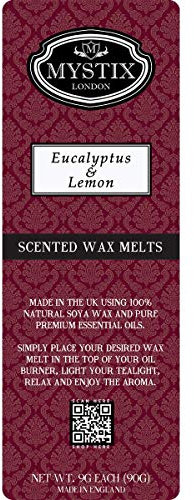 Mystix London | Eucalyptus & Lemon - Wax Melts Clamshell 90g (10 Cubes) | 100% Natural SOYA Wax | Long-lasting Fragrance for Aromatherapy & Soothing Atmosphere