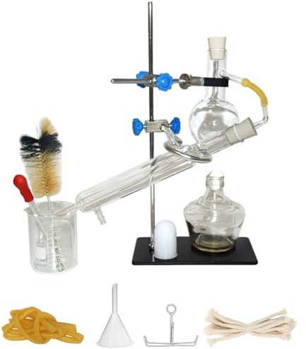 Home Distiller Distilling to Making Your Own Essential Oil, Moonshine, Alcohol Distiller Chemistry Lab Glassware Kit,Glass Distilling,Distillation Apparatus 10pcs Set, 100 ML