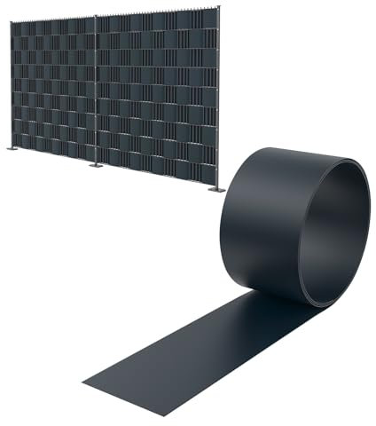 HENGMEI 2.5m X 19cm Privacidad PVC Protección Visual Rayas con Valla Protector de Pantalla Fijación Clipse Valla Valla de jardín,Antracita