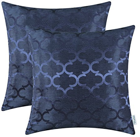 CaliTime Kissenbezüge Kissenhülle 2er-Pack Wurfkissenbezüge Schalen für Heim-Sofa-Couch Modern Glänzend & Matt Kontrast Quatrefoil Akzent Geometrisch 40cm x 40cm Dunkelblau