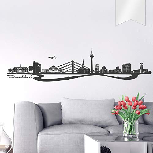 WANDKINGS Wandtattoo - Skyline Düsseldorf - 160 x 37 cm - Milchglasfolie - Wähle aus 6 Größen & 35 Farben