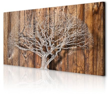 decomonkey Bilder Baum Holz 150x60 cm 5 Teilig Leinwandbilder Bild auf Leinwand Vlies Wandbild Kunstdruck Wanddeko Wand Wohnzimmer Wanddekoration Deko Brett Holzoptik braun