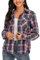 Enjoyoself Chemisier Carreaux Femme Chemise Bucheron Western 100% Coton Décontractée Classique Retro Ecossaise Coton Flanelle Blouse Gilet T Shirt Casual Vintage,M,Rose Violet