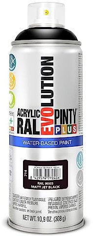 PINTYPLUS 95874 EN Spray Paint Evolution Water-Based 520CC Intense Black Matte, RAL 9005 Matt Jet Black, 65 mm