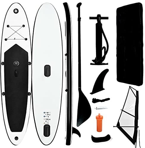 vidaXL Stand Up Paddleboard Set Aufblasbar mit Segel Tragetasche SUP Board Surfbrett Surfboard Paddling ISUP Schwarz Weiß 330x72x10cm