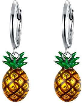 Clearine Ananas Huggie Ohrringe 925 Sterling Silber Emaillebaumeln Hypoallergener Creolen für Damen Mädchen